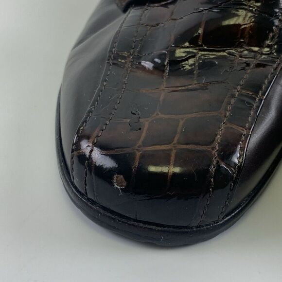 Brighton Avery Heel Mule Brown Croc Leather Slip On Medallion Round Womens 7.5 - Picture 4 of 14